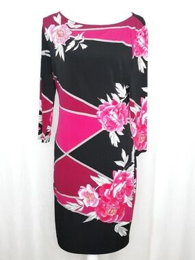 Cache Black and Pink Floral Long Sleeve Dress
